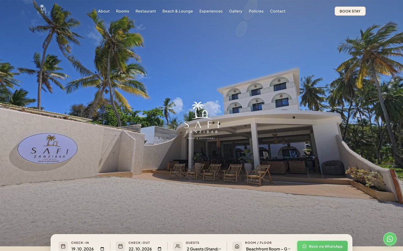 Safi Zanzibar Boutique Hotel & Restaurant - Turizm & Otel Web Sitesi sektöründe Vodesoft Yazılım Projesi